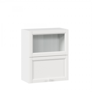 Шкаф кухонный 600 горизонтальный с 2 складными дверями комбинированный со стеклом Джулия Белый-Белый