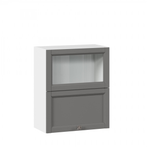 Шкаф кухонный 600 горизонтальный с 2 складными дверями комбинированный со стеклом Джулия Белый-Оникс серый