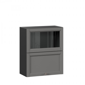 Шкаф кухонный 600 горизонтальный с 2 складными дверями комбинированный со стеклом Джулия Чёрный-Оникс серый