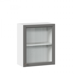 Шкаф кухонный 600 со стеклом Джулия Белый-Оникс серый