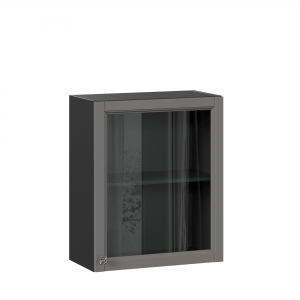 Шкаф кухонный 600 со стеклом Джулия Чёрный-Оникс серый