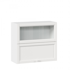 Шкаф кухонный 800 горизонтальный с 2 складными дверями комбинированный со стеклом Джулия Белый-Белый