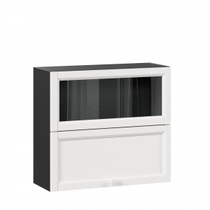 Шкаф кухонный 800 горизонтальный с 2 складными дверями комбинированный со стеклом Джулия Чёрный-Белый