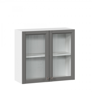 Шкаф кухонный 800 со стеклом Джулия Белый-Оникс серый