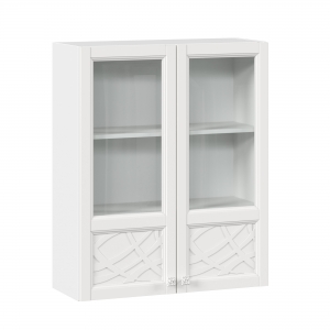 Шкаф кухонный 800 высокий со стеклом Джулия Белый-Белый