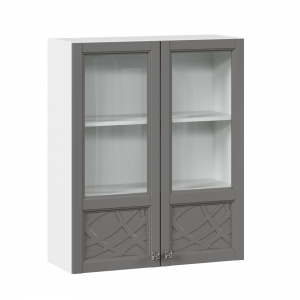 Шкаф кухонный 800 высокий со стеклом Джулия Белый-Оникс серый