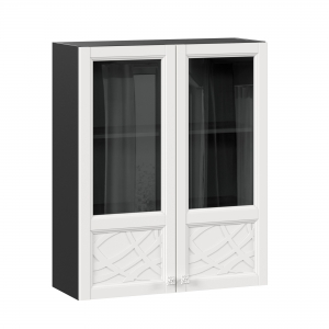 Шкаф кухонный 800 высокий со стеклом Джулия Чёрный-Белый