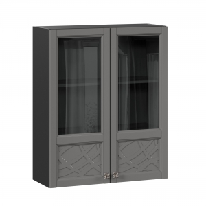 Шкаф кухонный 800 высокий со стеклом Джулия Чёрный-Оникс серый