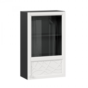 Шкаф кухонный высокий 600 со стеклом Джулия Чёрный-Белый