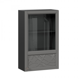 Шкаф кухонный высокий 600 со стеклом Джулия Чёрный-Оникс серый