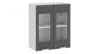 Шкаф навесной c двумя дверями со стеклом 600 Долорес Белый-Титан