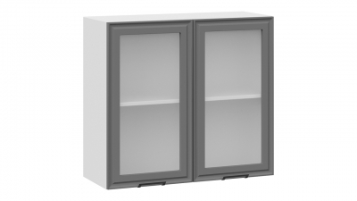 Шкаф навесной c двумя дверями со стеклом Белладжио Белый, Софт графит