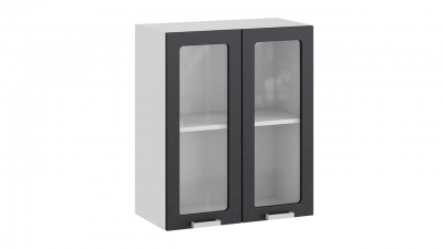 Шкаф навесной c двумя дверями со стеклом Гранита Белый-Бетон графит
