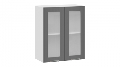 Шкаф навесной c двумя дверями со стеклом Кимберли Белый, Титан
