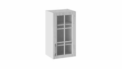 Шкаф навесной со стеклом Прованс Белый глянец-Санторини светлый