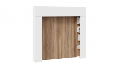 Шкаф навесной со стеллажами и декоративными панелями Порто 366 Белый Жемчуг, Яблоня Беллуно, Белый софт