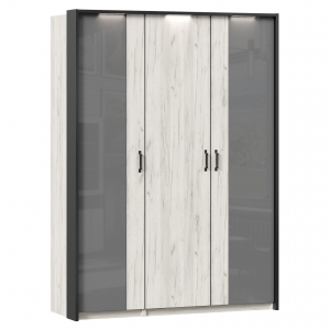 Шкаф трехстворчатый с комбинированными дверями с паспарту Техно Дуб Крафт белый