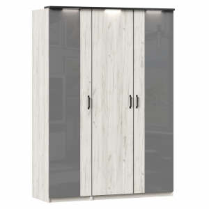 Шкаф трехстворчатый с комбинированными дверями Техно Дуб Крафт белый