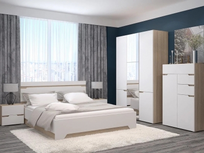 Спальный гарнитур с 3-х створчатым шкафом и комодом Анталия Сонома-Белый софт