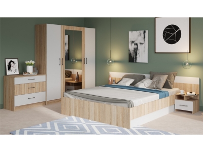 Спальня Алёна с четырехдверным шкафом с зеркалом Дуб сонома/Белый